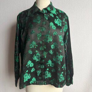 Polish Handmade Green Brocade FolkStyle Blouse Jacket Volup XL
